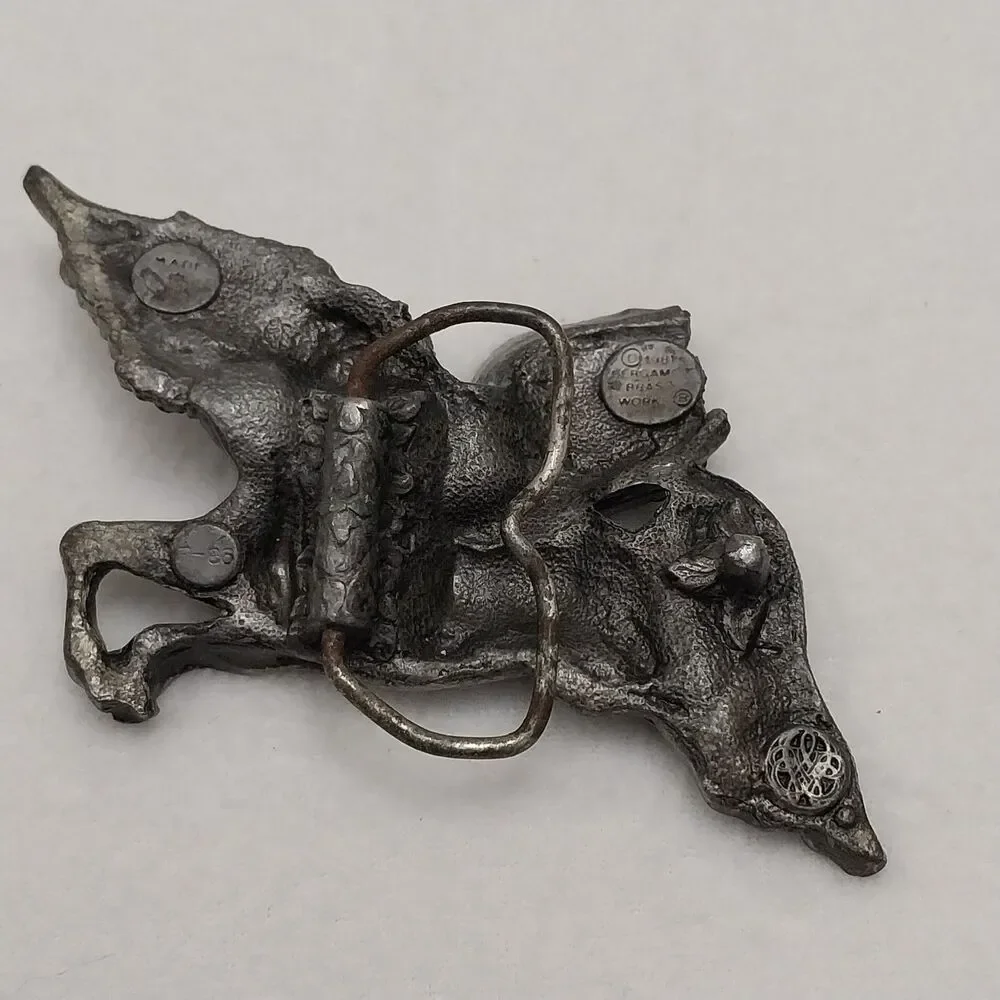 Vintage 1981 Bergamot Pegasus Horse Silver Toned Belt Buckle (Broken Wing) #E53